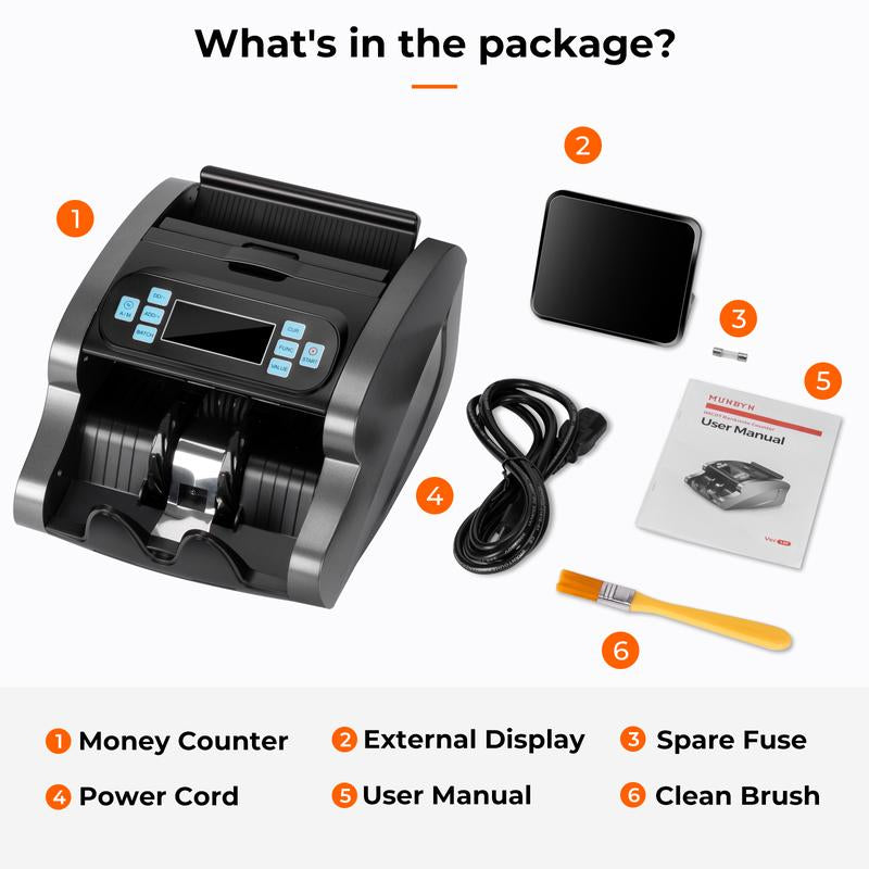 MUNBYN IMC07 High-Speed Money Counter with UV/MG/IR/MT/DD Detection, USD/EUR Compatibility, 1300 Bills per Minute, Add and Batch Modes, LCD Display, 2-Year Warranty