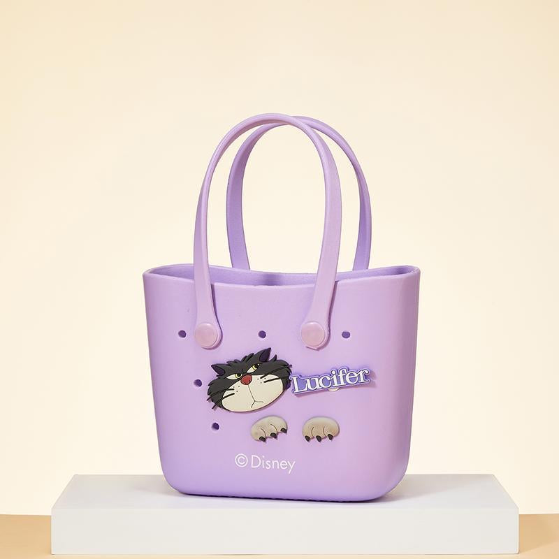 Disney Women's Mini Lunch Tote Bag - Durable Crocs Design in Pink, Purple, and Beige, Ideal for School and Work