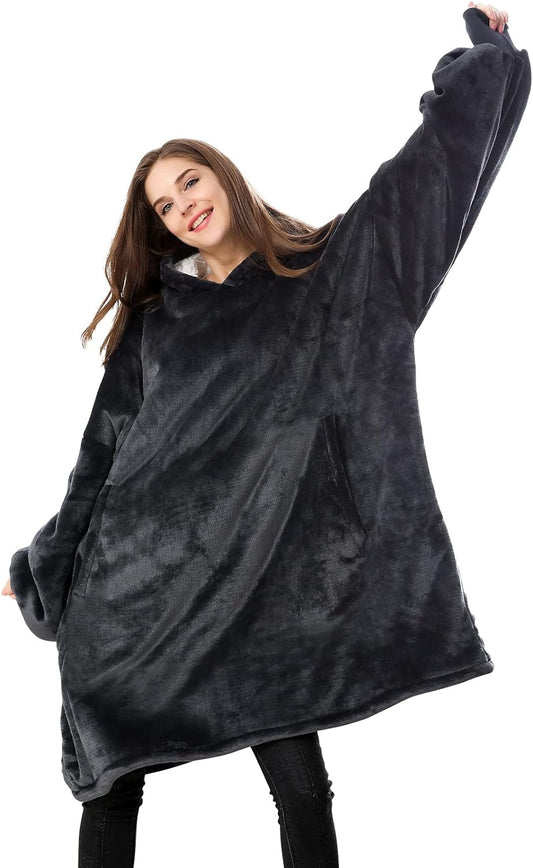 Oversized Sherpa Wearable Blanket Hoodie - Ultra Cozy and Warm Sweatshirt for Adults