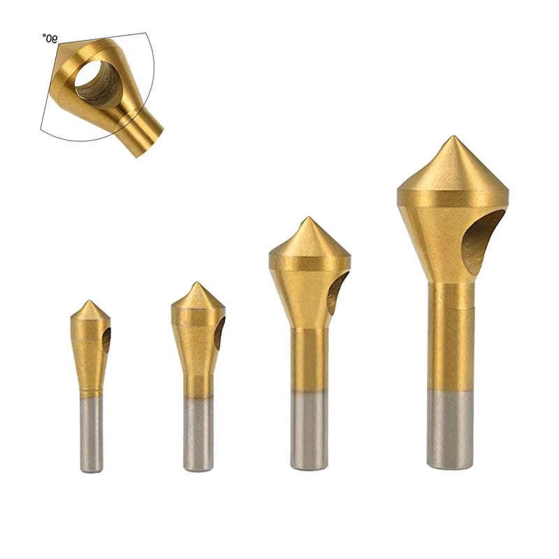 1/4Pcs Set Titanium Countersink Deburring Drill Taper Hole Cutter Steel/Aluminum Countersunk Head Chamfering Tools 2-5-10-15-20