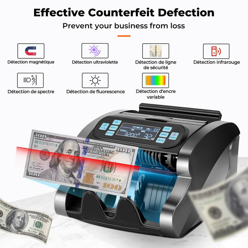 MUNBYN IMC07 High-Speed Money Counter with UV/MG/IR/MT/DD Detection, USD/EUR Compatibility, 1300 Bills per Minute, Add and Batch Modes, LCD Display, 2-Year Warranty