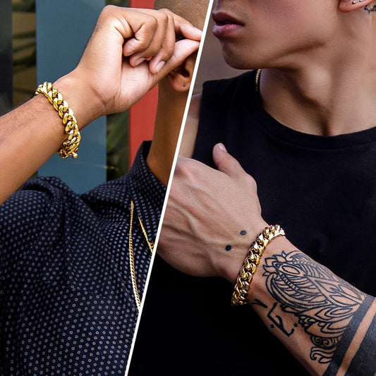 Cuban Link 18K Gold 4.8MM Wide Chain Bracelets Trendy Mens Women Jewelry Gift Adjustable, 16" Length