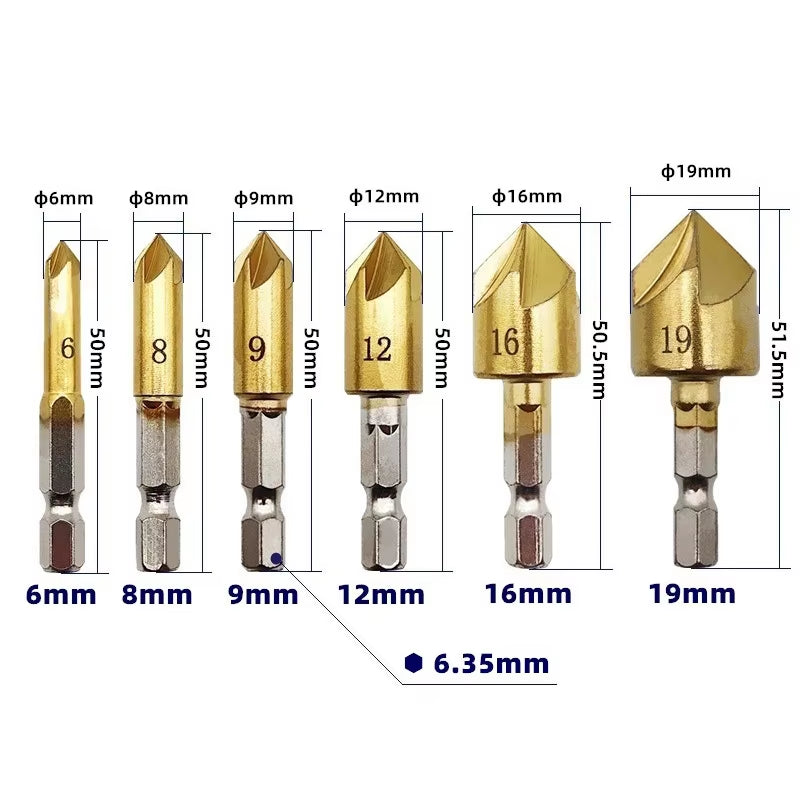 1/4Pcs Set Titanium Countersink Deburring Drill Taper Hole Cutter Steel/Aluminum Countersunk Head Chamfering Tools 2-5-10-15-20