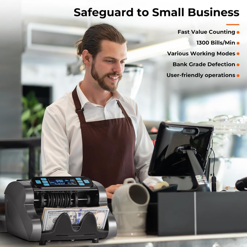 MUNBYN IMC07 High-Speed Money Counter with UV/MG/IR/MT/DD Detection, USD/EUR Compatibility, 1300 Bills per Minute, Add and Batch Modes, LCD Display, 2-Year Warranty