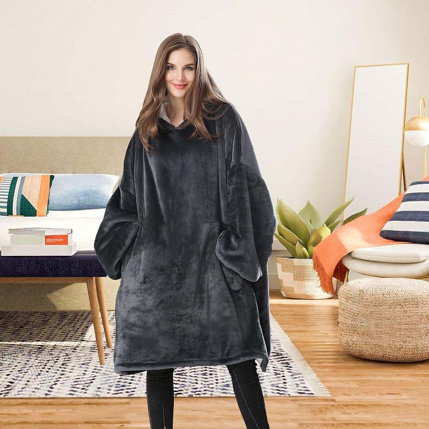 Oversized Sherpa Wearable Blanket Hoodie - Ultra Cozy and Warm Sweatshirt for Adults