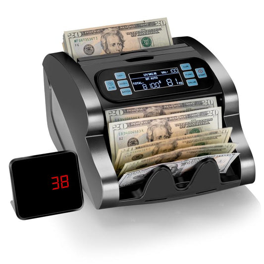 MUNBYN IMC07 High-Speed Money Counter with UV/MG/IR/MT/DD Detection, USD/EUR Compatibility, 1300 Bills per Minute, Add and Batch Modes, LCD Display, 2-Year Warranty