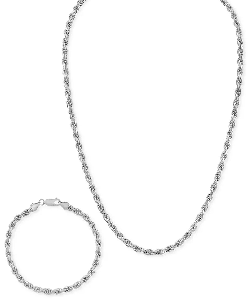 2-Pc. Set 22" Rope Link Chain Necklace & Matching Bracelet, Created for Macy'S