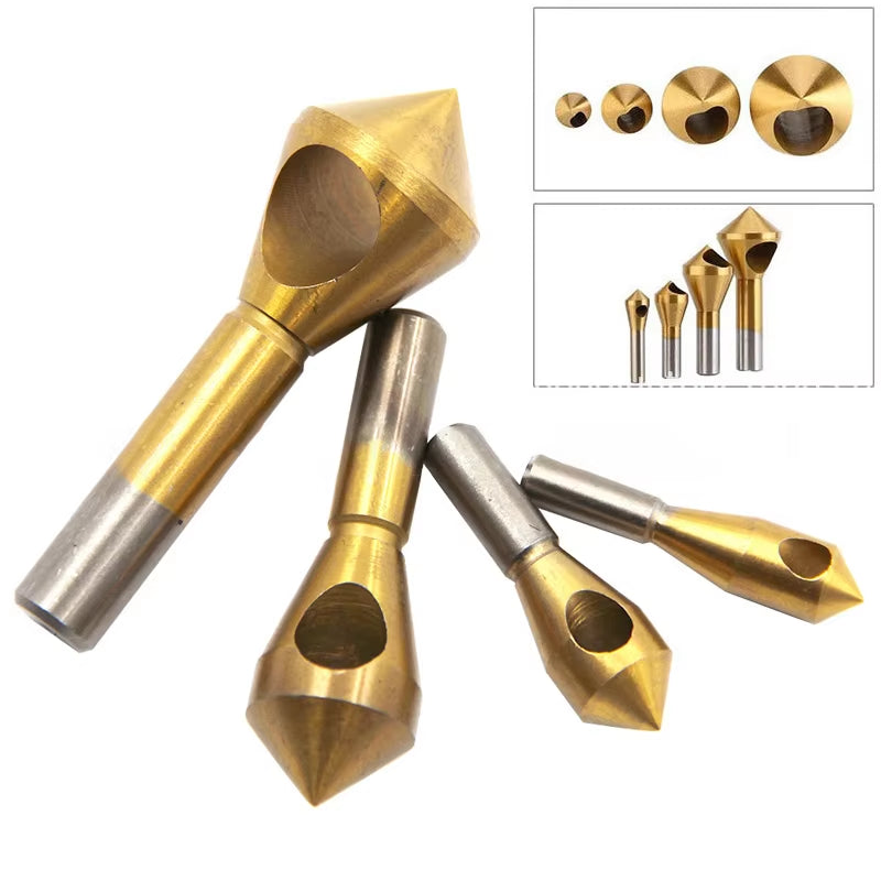 1/4Pcs Set Titanium Countersink Deburring Drill Taper Hole Cutter Steel/Aluminum Countersunk Head Chamfering Tools 2-5-10-15-20