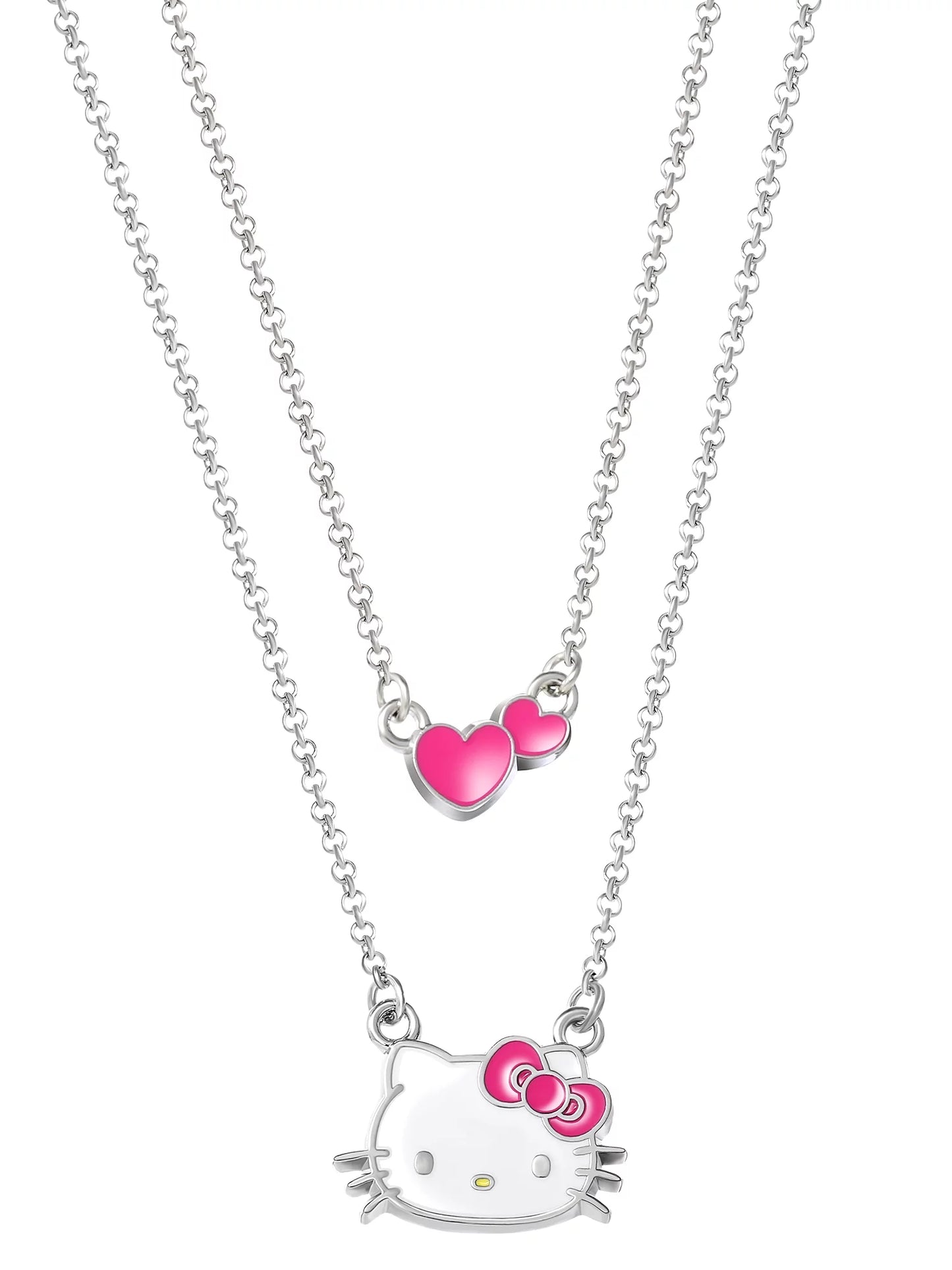 Sanrio,  Girl'S, Silver-Tone Enamel Hearts Double Necklace Set