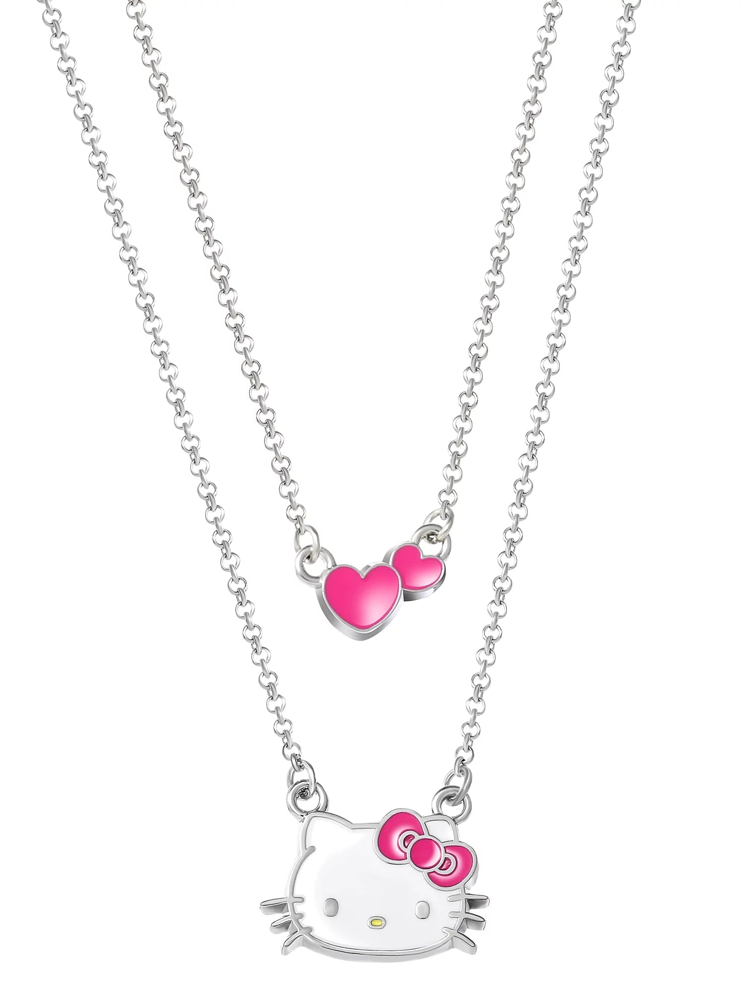 Sanrio,  Girl'S, Silver-Tone Enamel Hearts Double Necklace Set