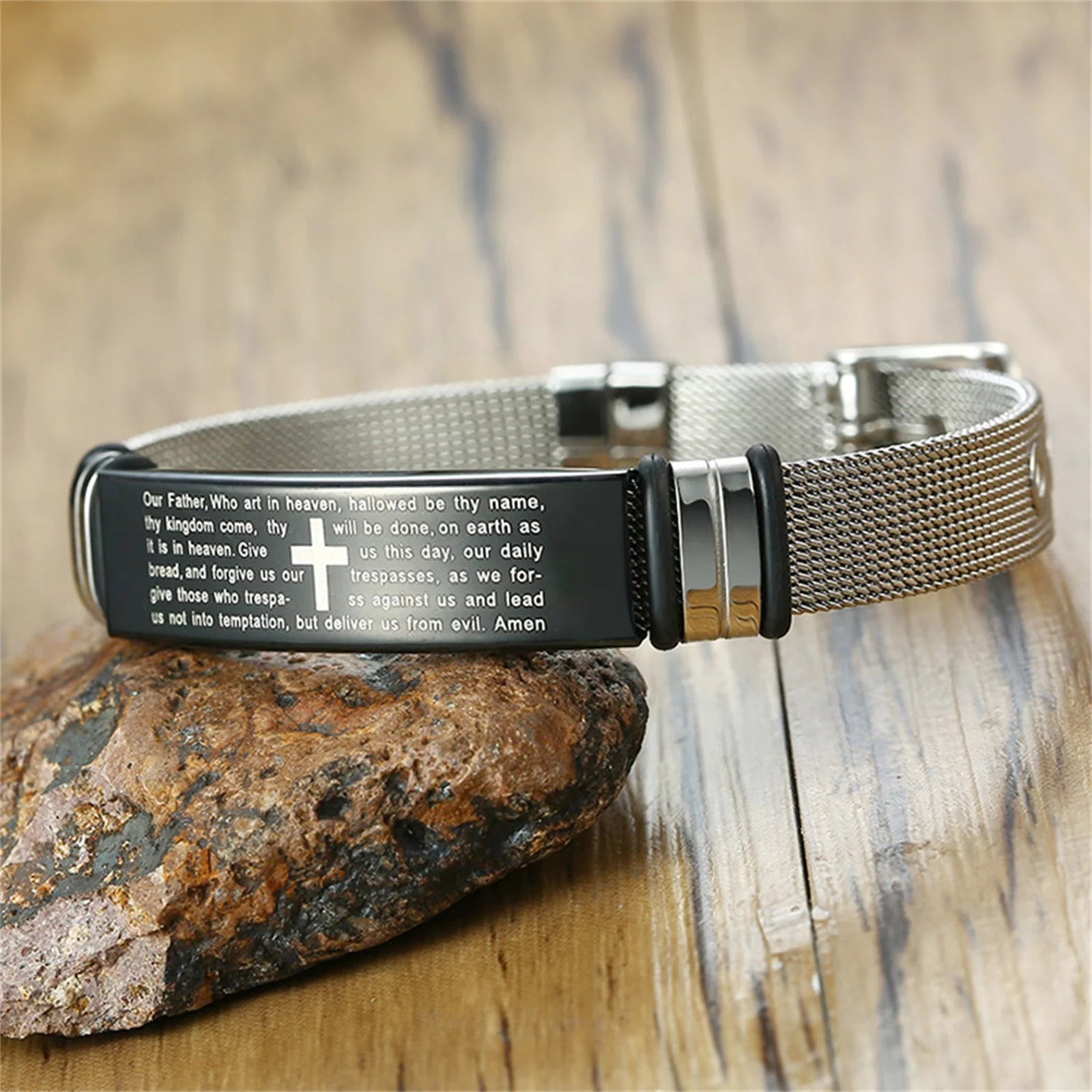 Spanish Inspirational Gifts for Men, Stainless Steel Adjustable Bible Cross Bracelet