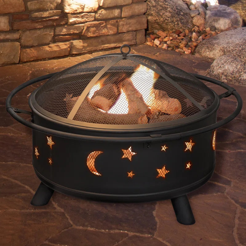 Dyess Fire Pit - 32-Inch Outdoor Wood Burning Firepit with Screen, Poker, and Cover - Outdoor Fire Pits for Backyard, Deck, or Patio by Pure Garden