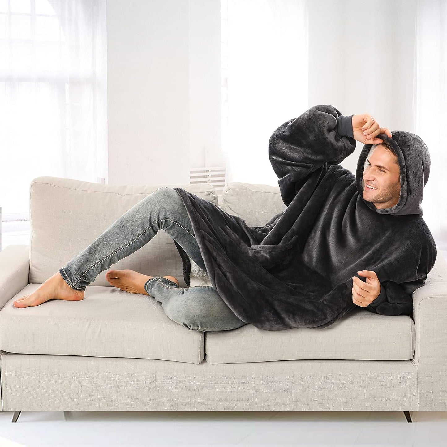 Oversized Sherpa Wearable Blanket Hoodie - Ultra Cozy and Warm Sweatshirt for Adults