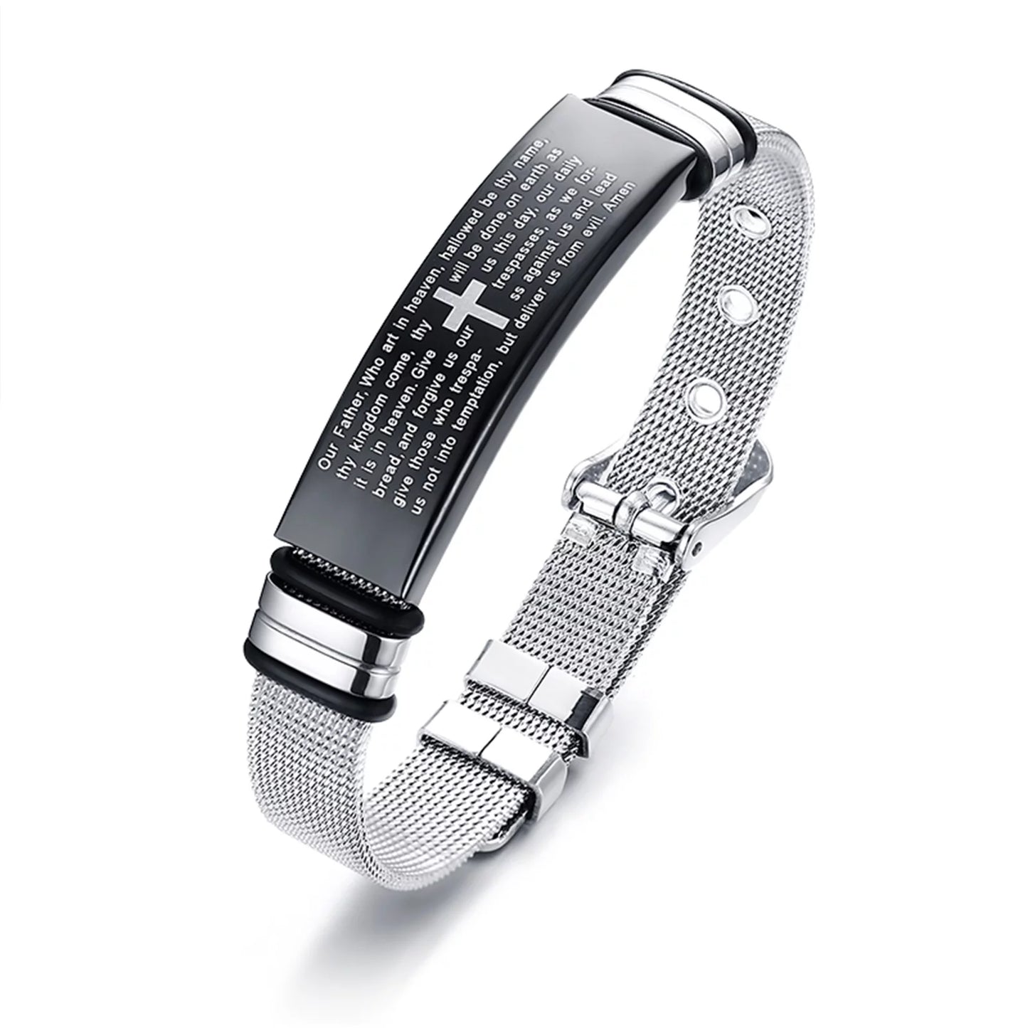Spanish Inspirational Gifts for Men, Stainless Steel Adjustable Bible Cross Bracelet
