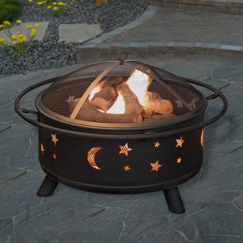 Dyess Fire Pit - 32-Inch Outdoor Wood Burning Firepit with Screen, Poker, and Cover - Outdoor Fire Pits for Backyard, Deck, or Patio by Pure Garden
