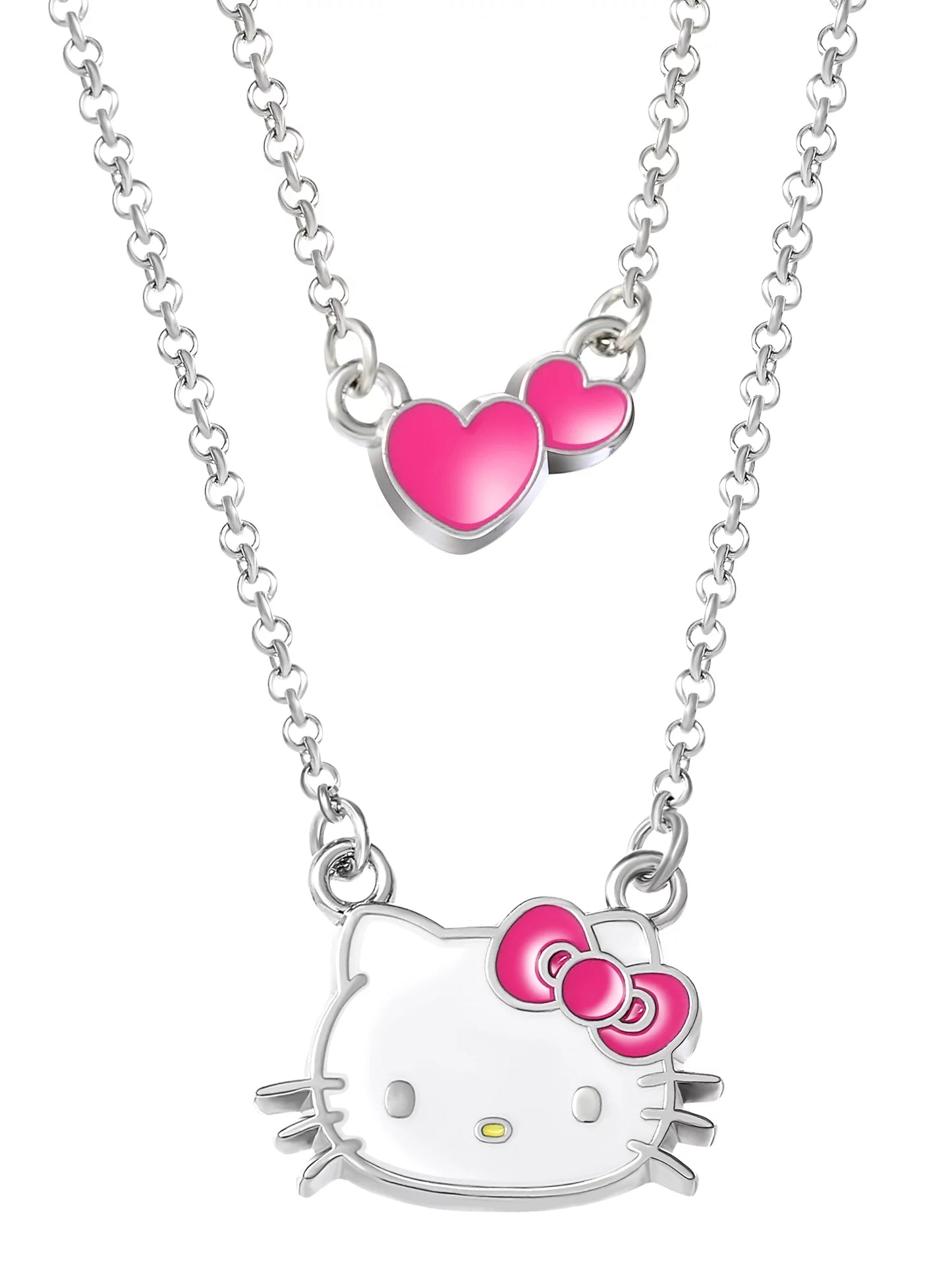 Sanrio,  Girl'S, Silver-Tone Enamel Hearts Double Necklace Set