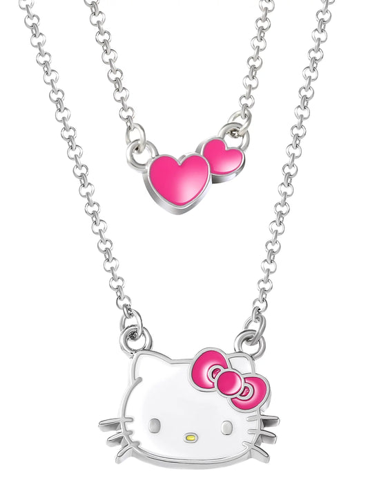 Sanrio,  Girl'S, Silver-Tone Enamel Hearts Double Necklace Set