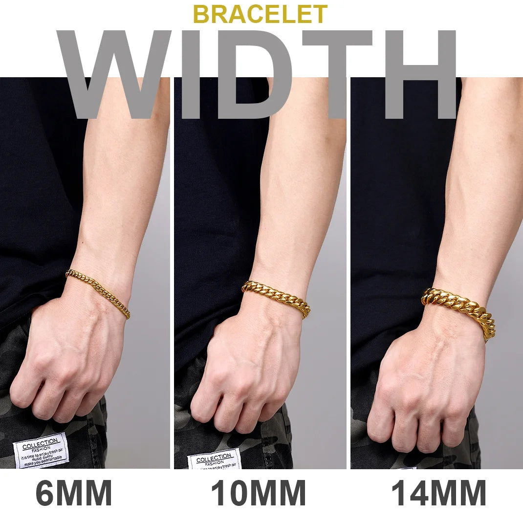 Cuban Link 18K Gold 4.8MM Wide Chain Bracelets Trendy Mens Women Jewelry Gift Adjustable, 16" Length